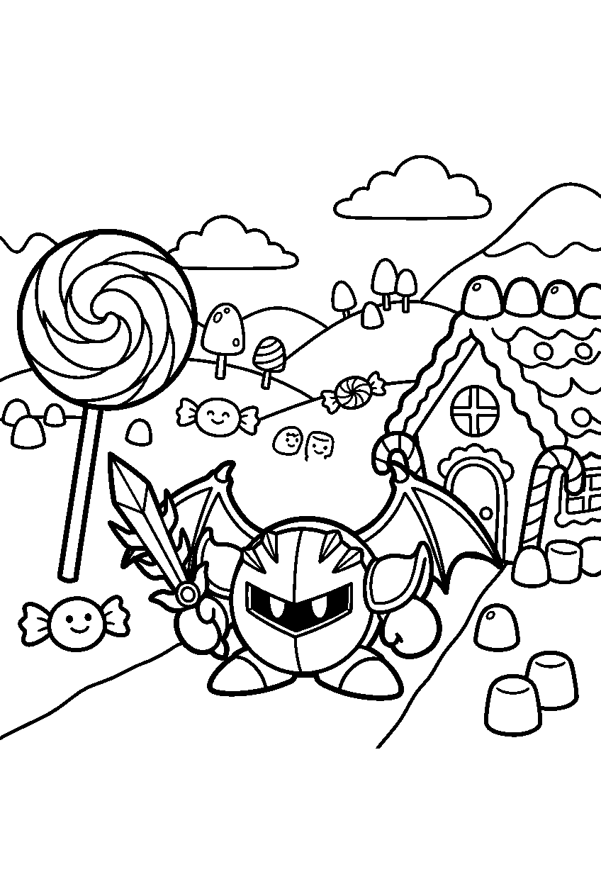 kirby meta knight in candy village line art
