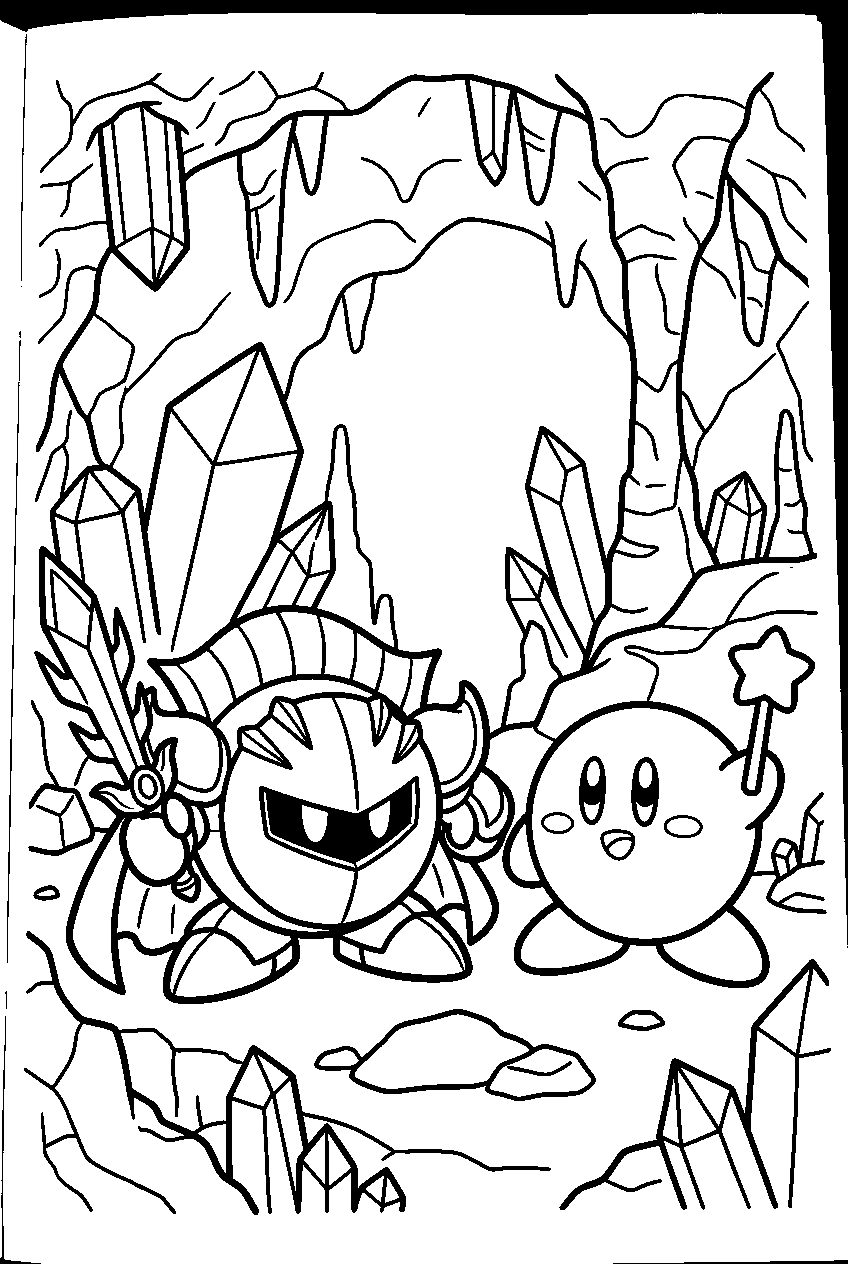 kirby meta knight in crystal cave line art