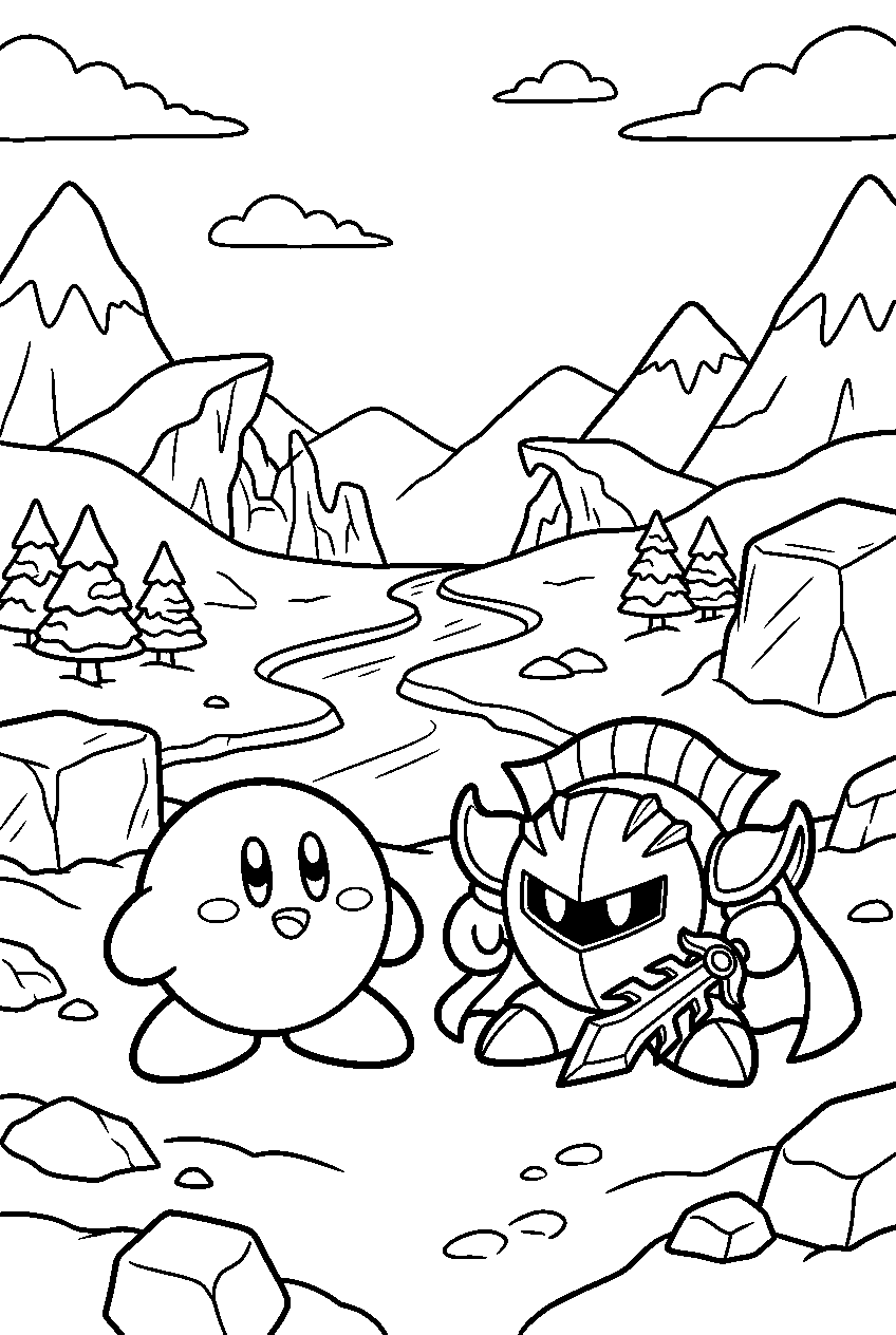 kirby meta knight in frozen valley line art