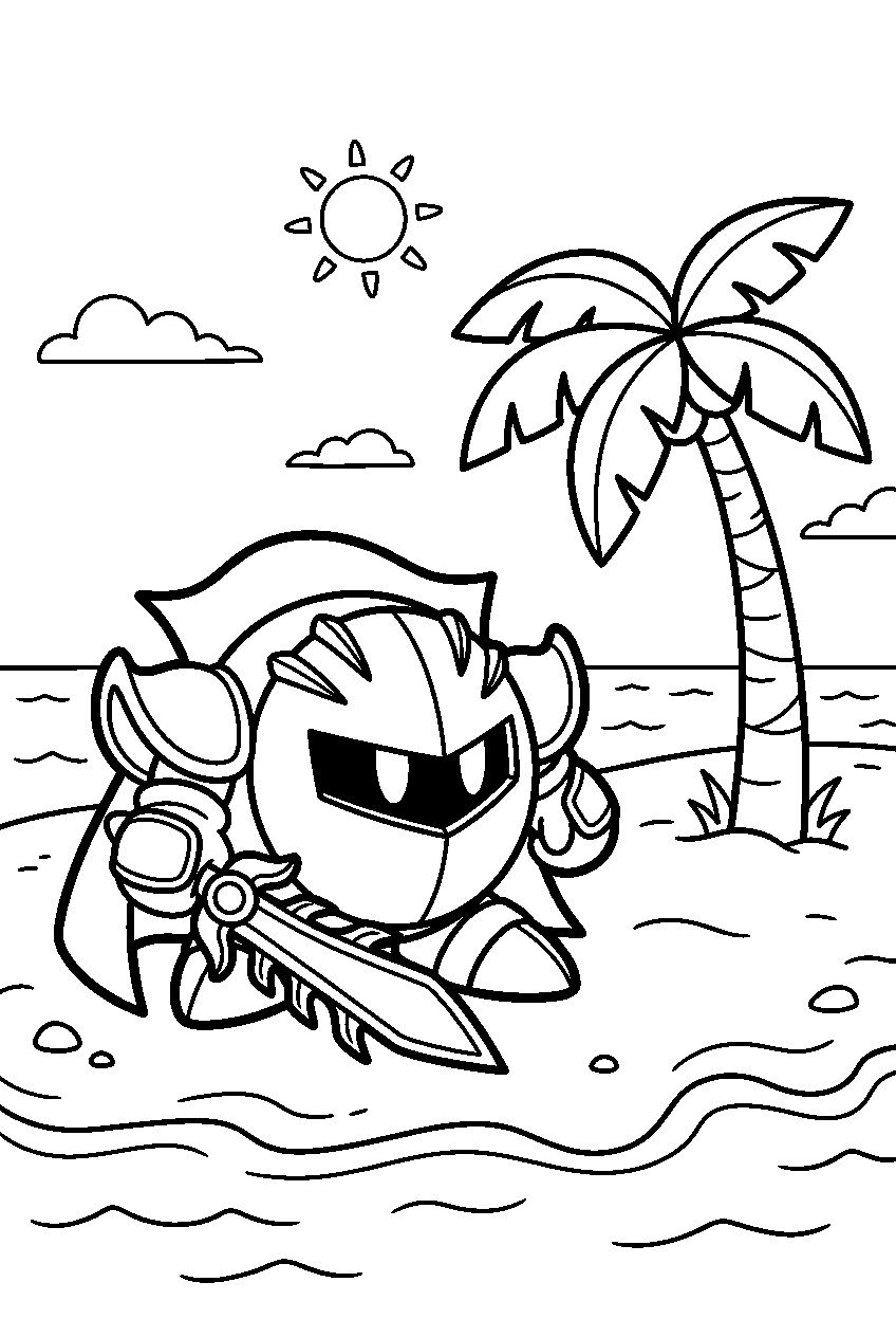 kirby meta knight on tropical island line art