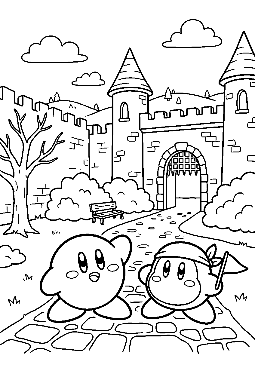 kirby waddle dee in castle courtyard line art
