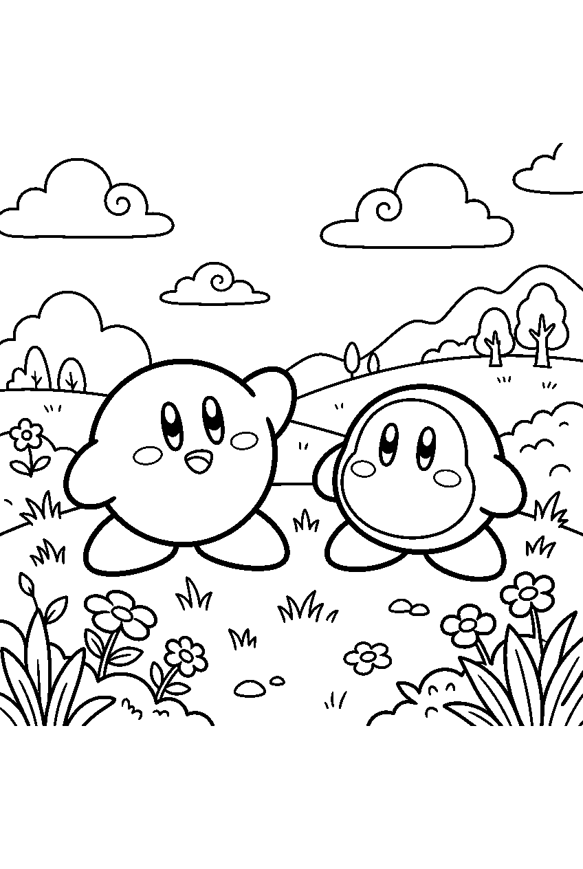 kirby waddle dee in dream land meadow line art