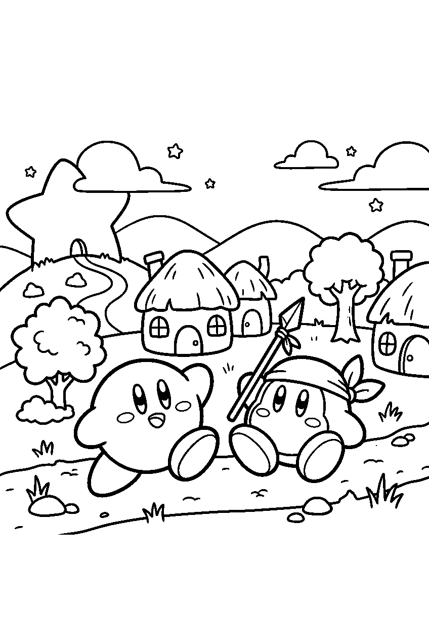 kirby waddle dee in dream land village line art