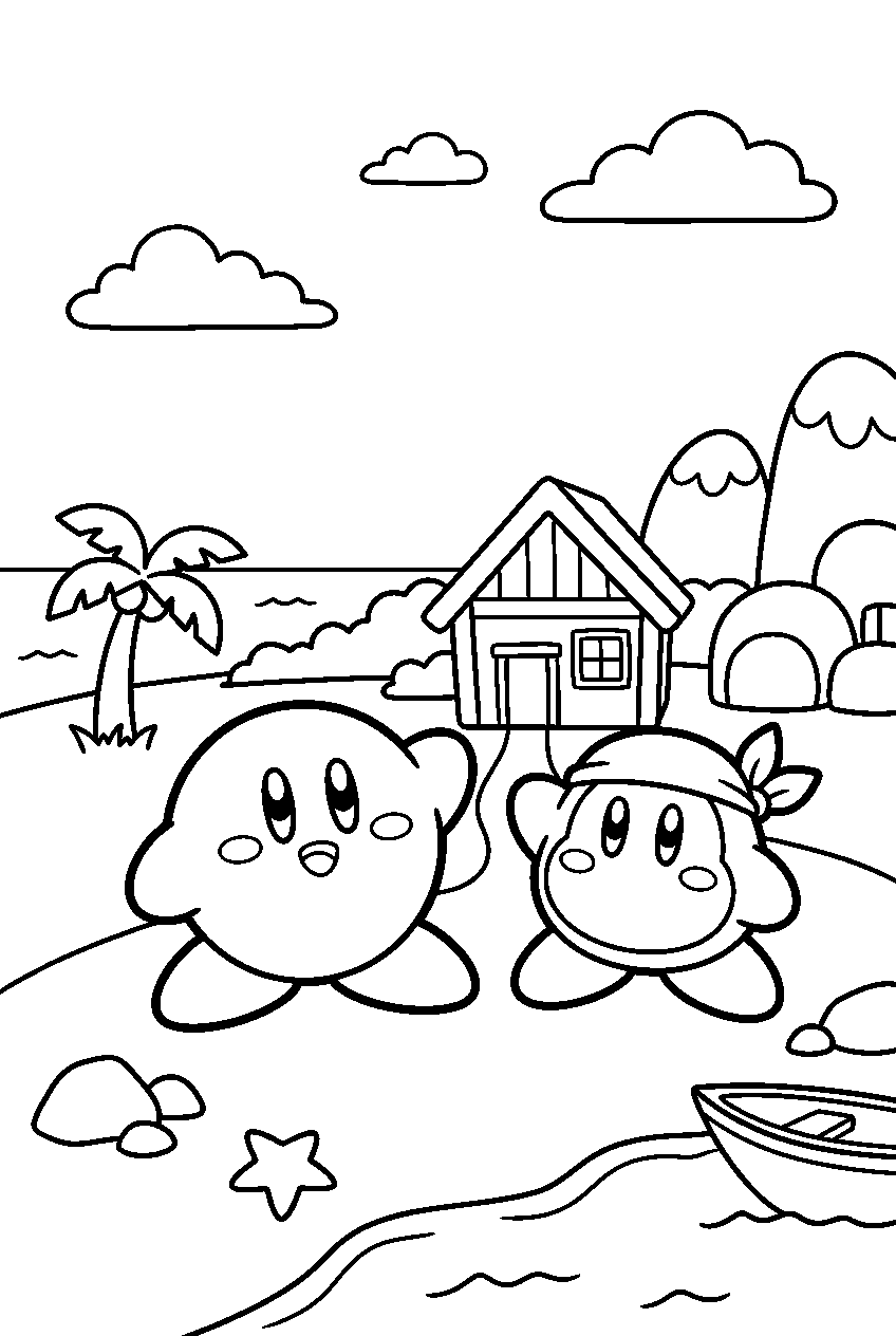 kirby waddle dee in seaside village line art