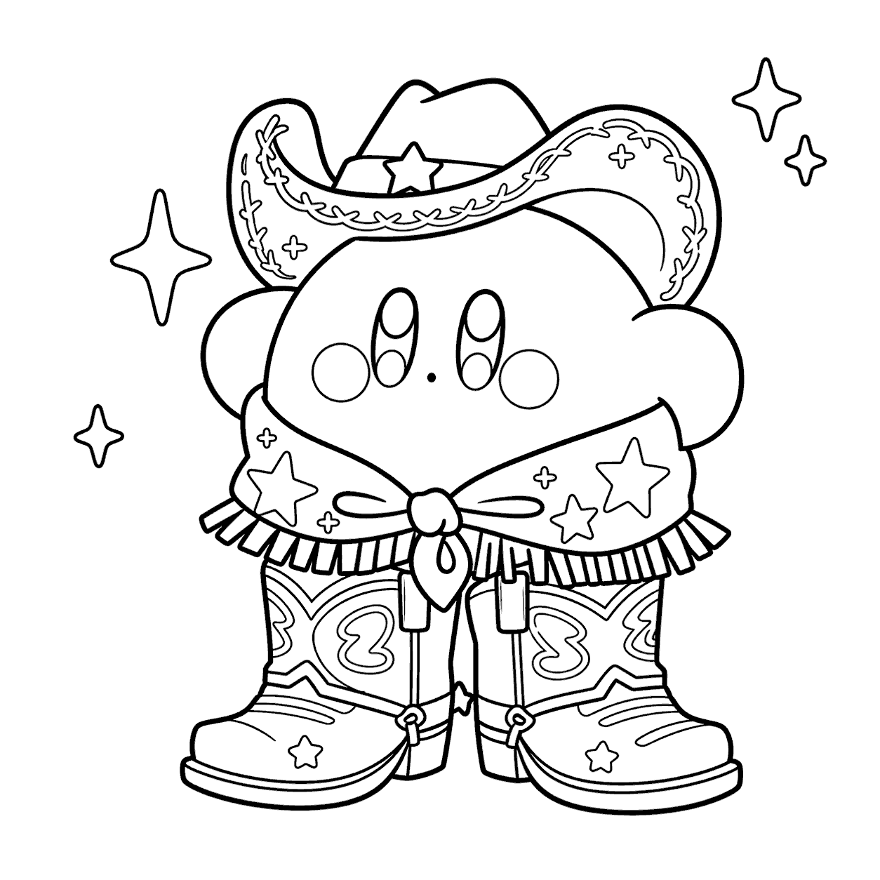cowboy kirby line art for kids