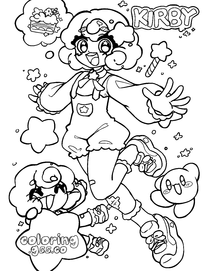 human kirby anime girl star magic line art