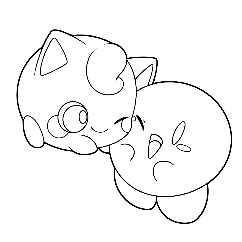 kirby and jigglypuff cute pokemon crossover line art