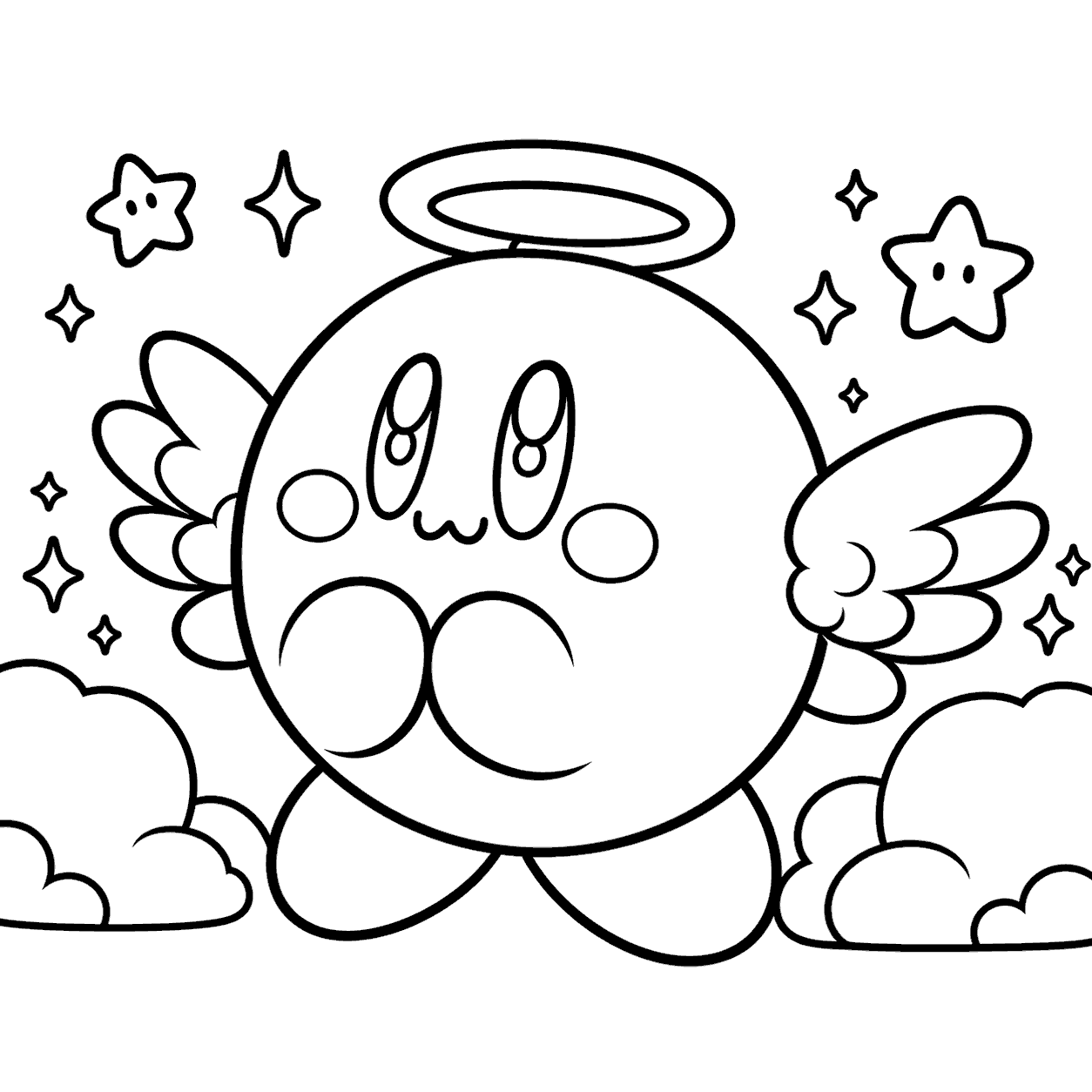 kirby angel wings cute cloud line art