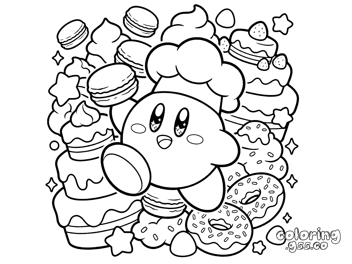 kirby baker sweets and donuts doodle line art