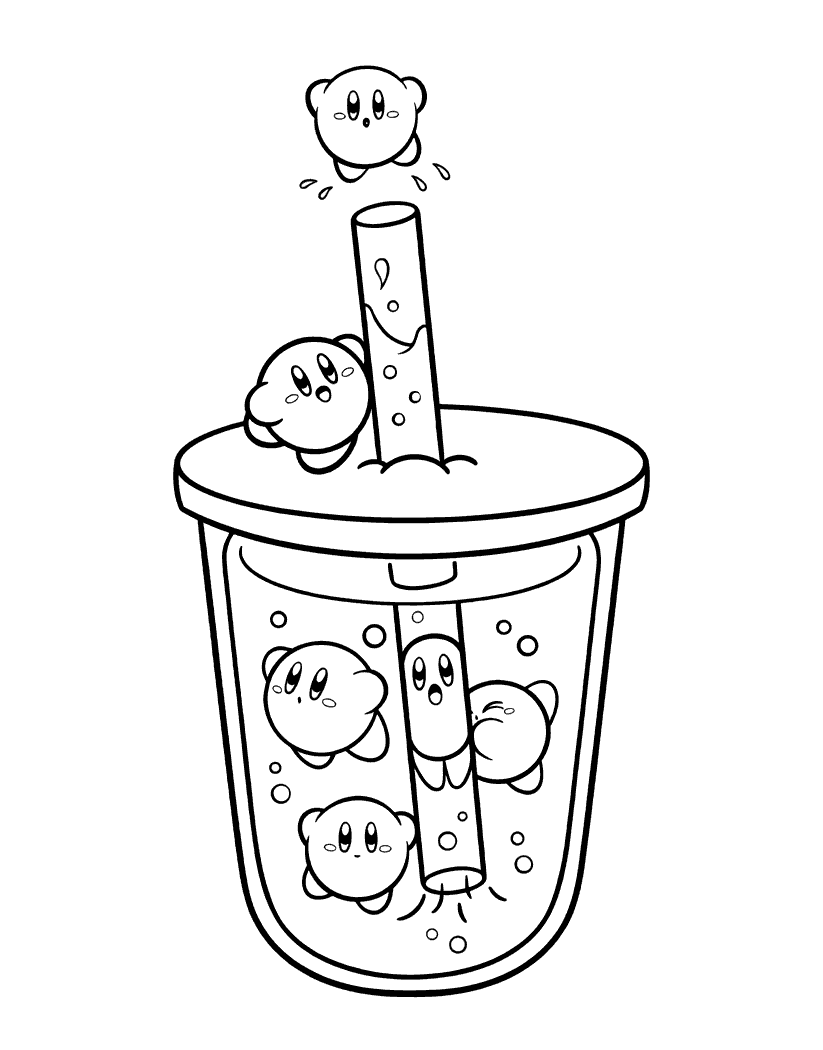 kirby boba tea line art for kids