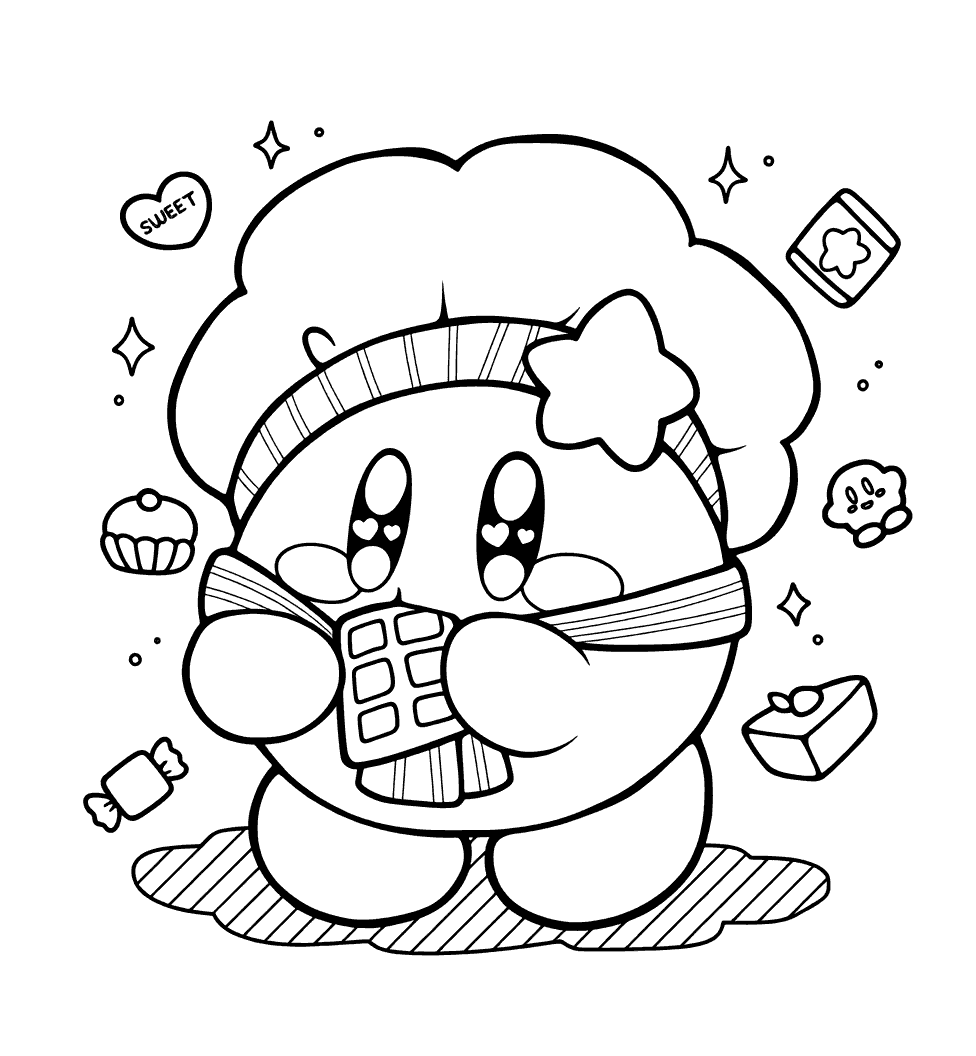 kirby chef with chocolate bar line art