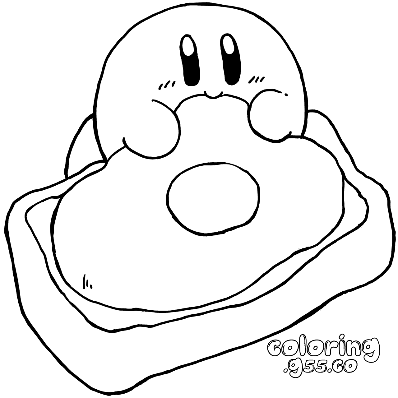 kirby eating fried egg on toast line art