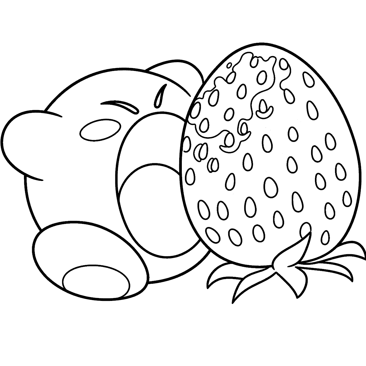 kirby eating giant strawberry line art