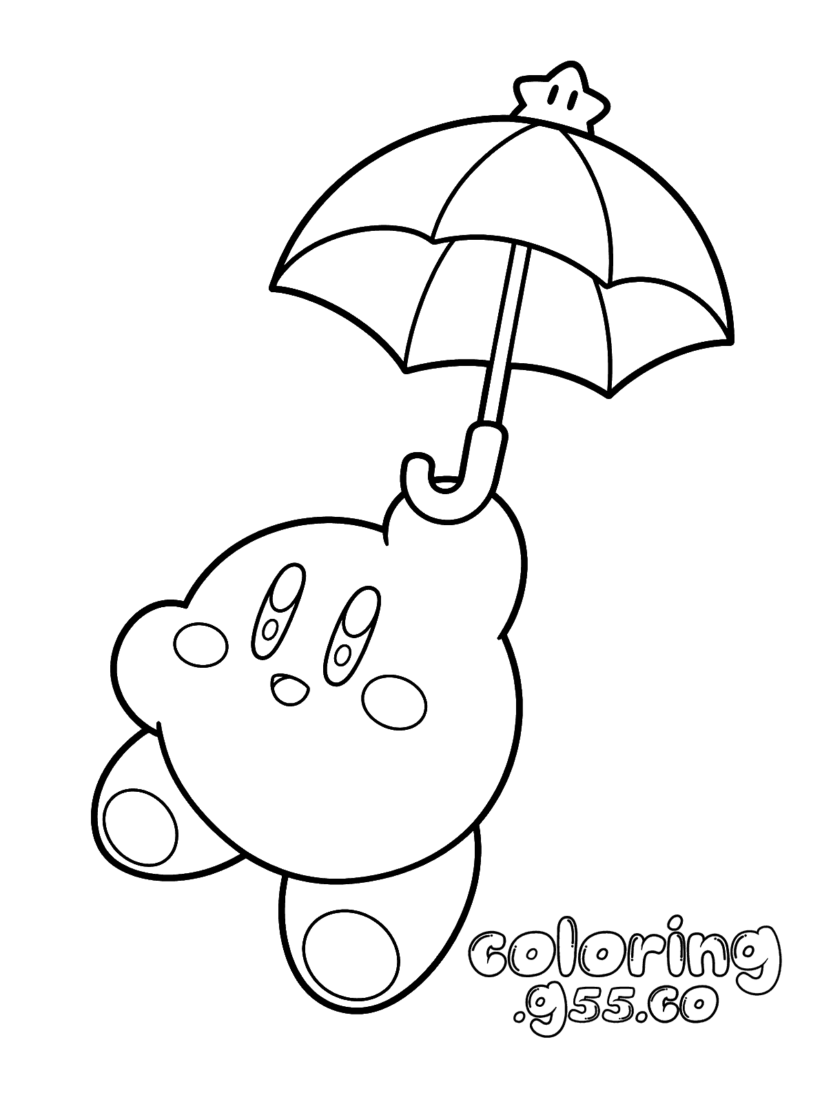 kirby floating with parasol umbrella line art