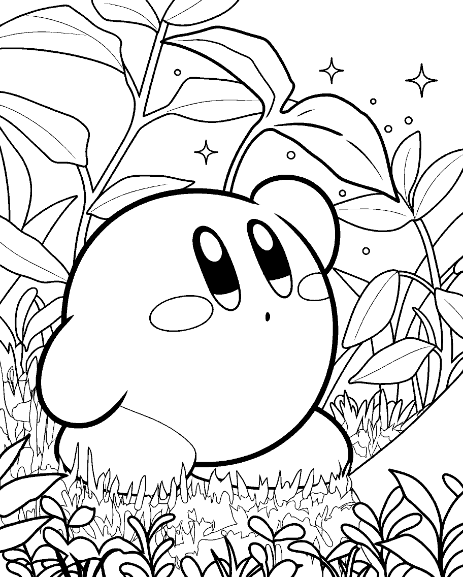 kirby in the magic forest line art for kids