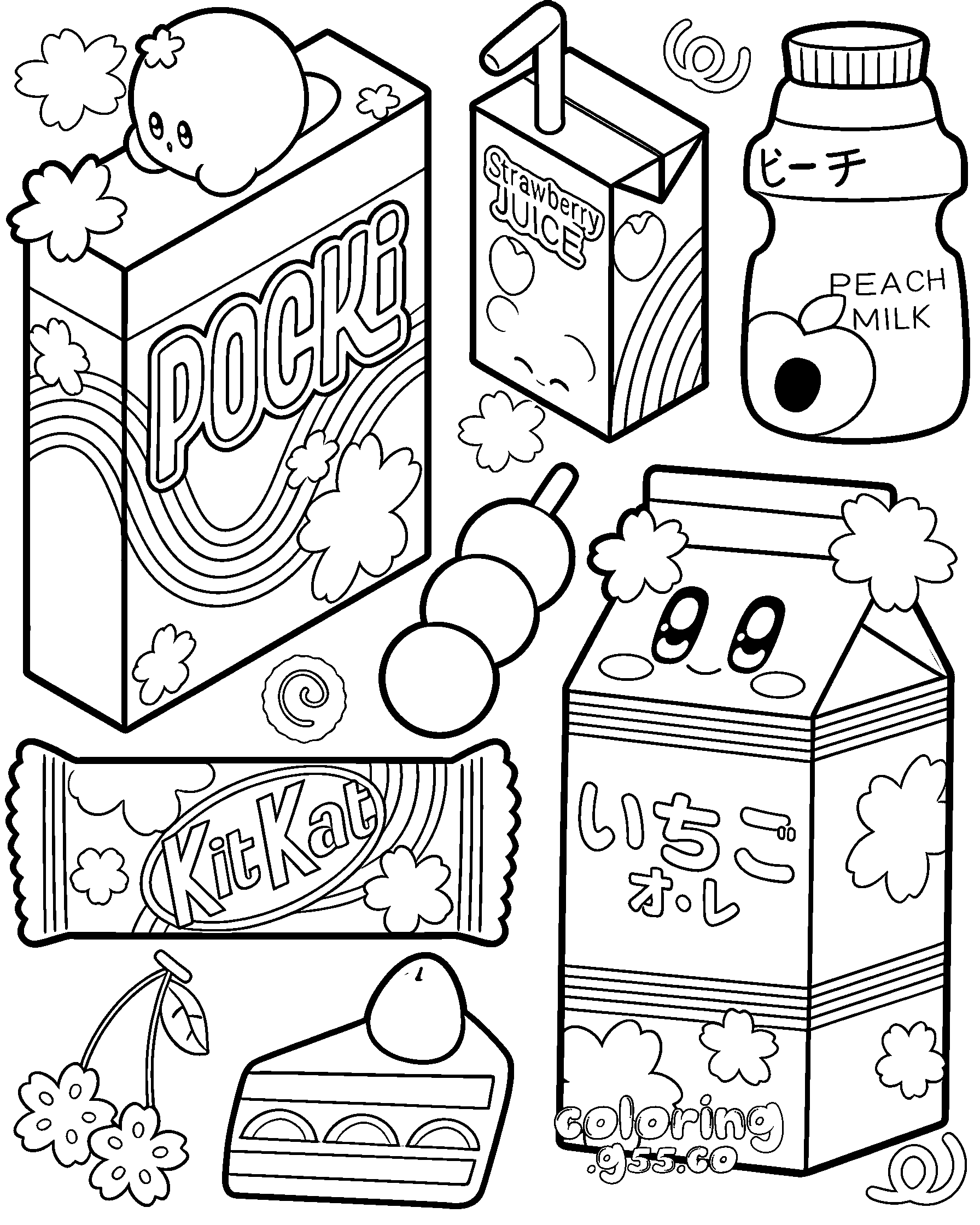 kirby japanese snacks and strawberry milk line art