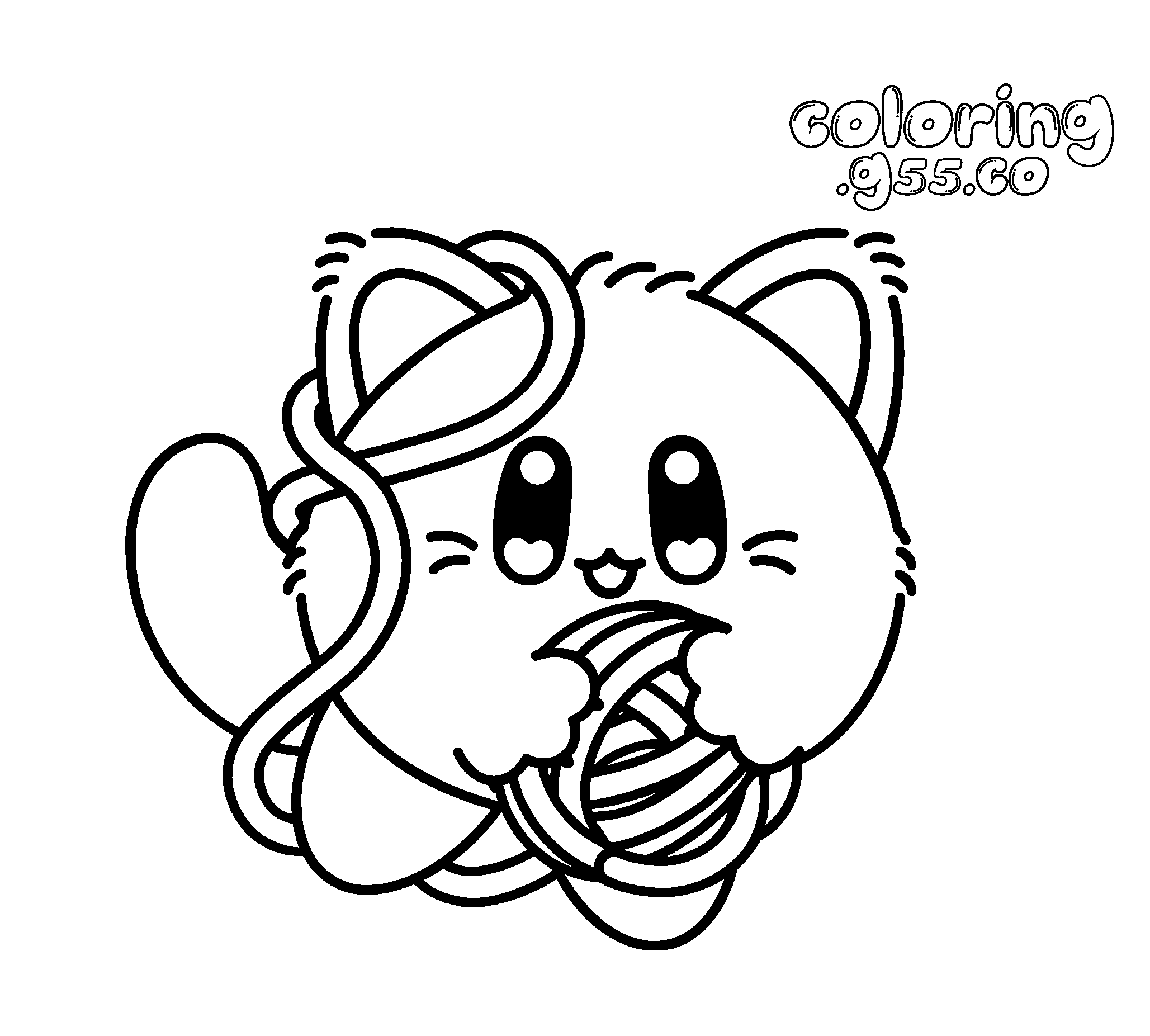 kirby kitten fluffy cat yarn ball line art
