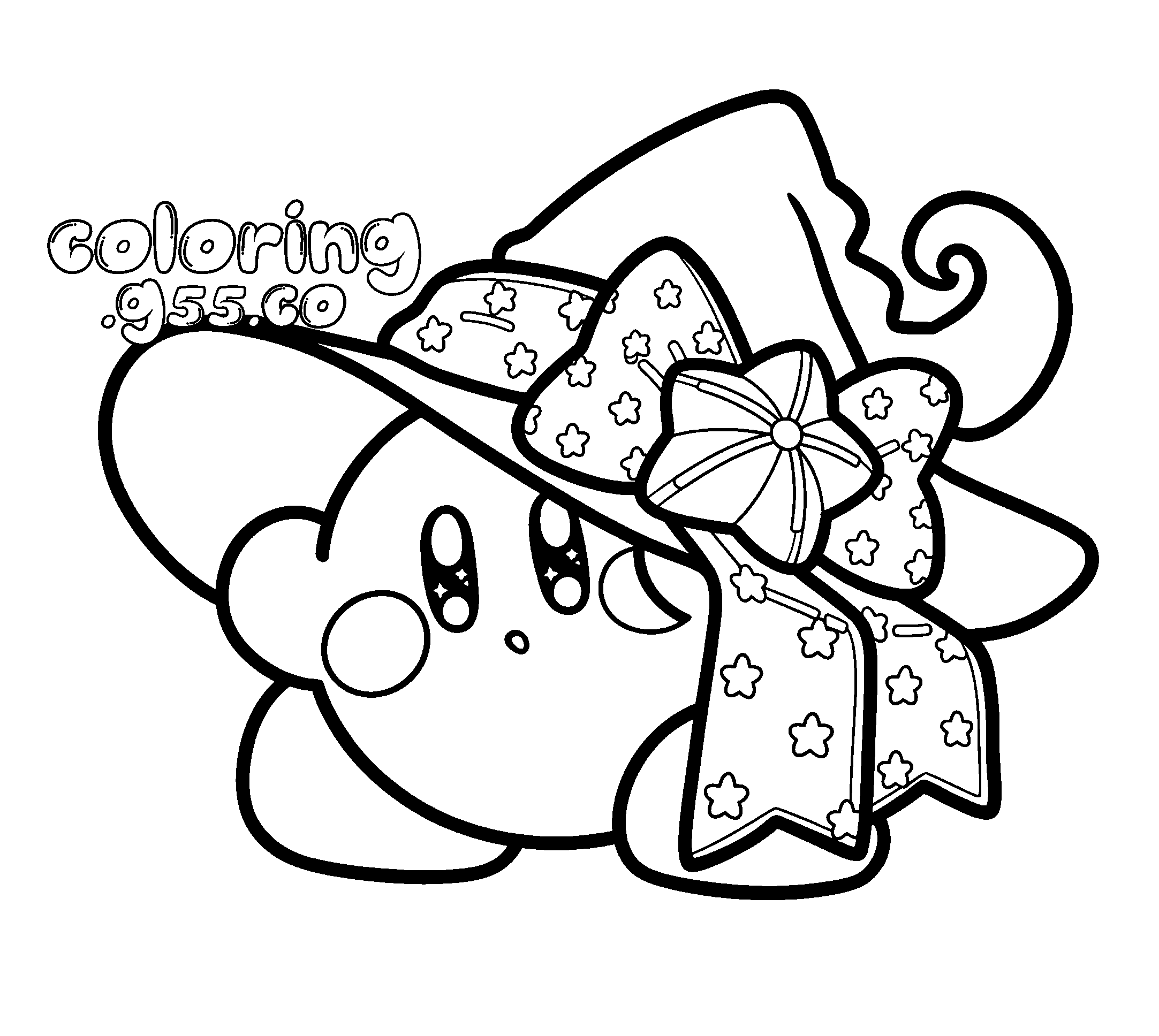 kirby magical witch hat ribbon line art