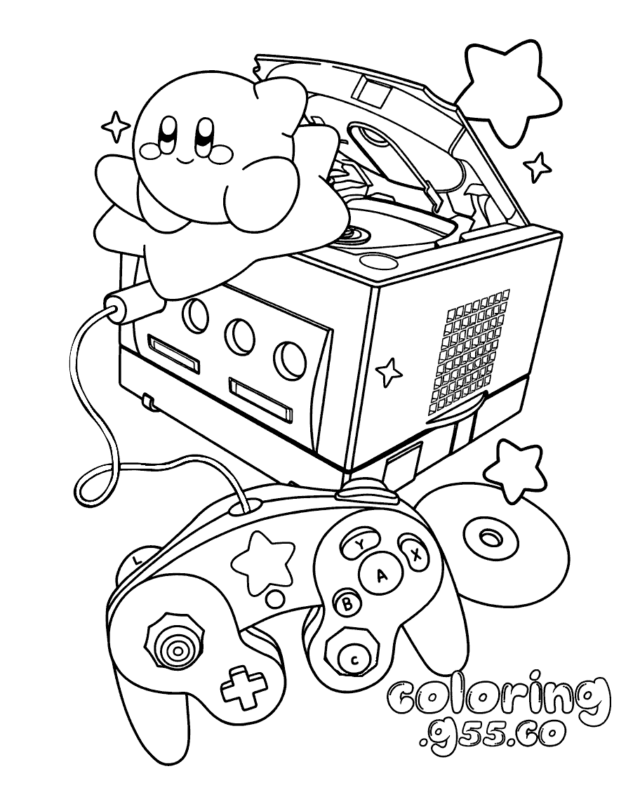 kirby retro gamecube console line art