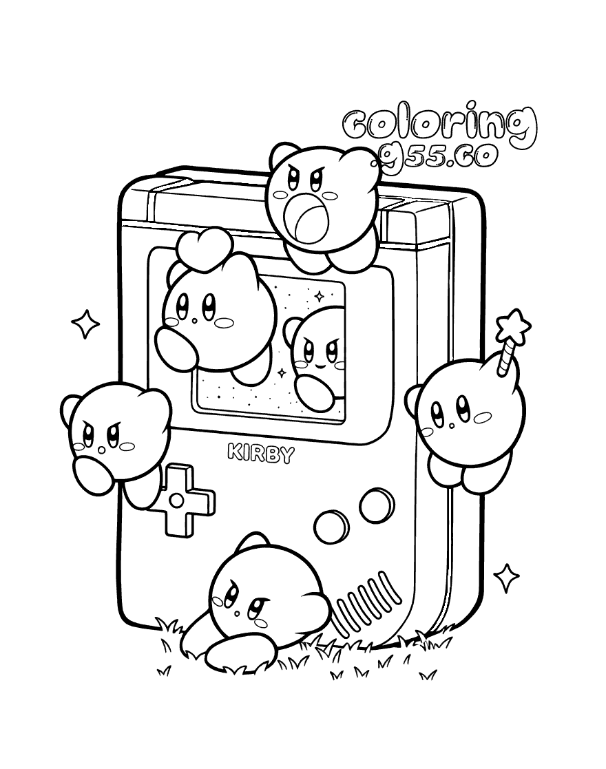 kirby retro handheld game console line art