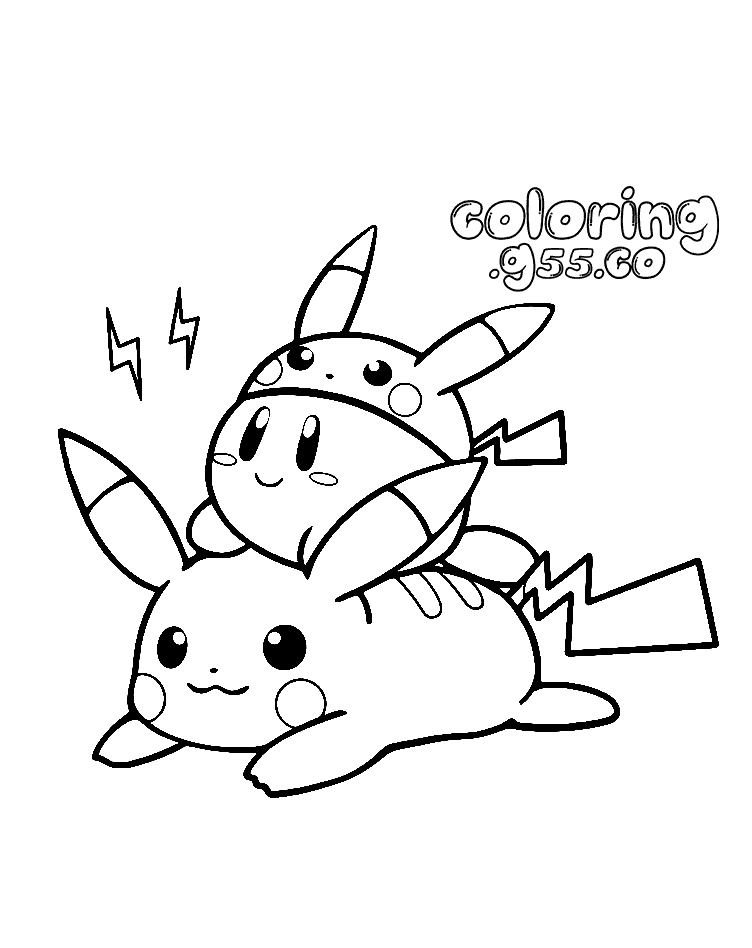 kirby riding pikachu pokemon crossover line art