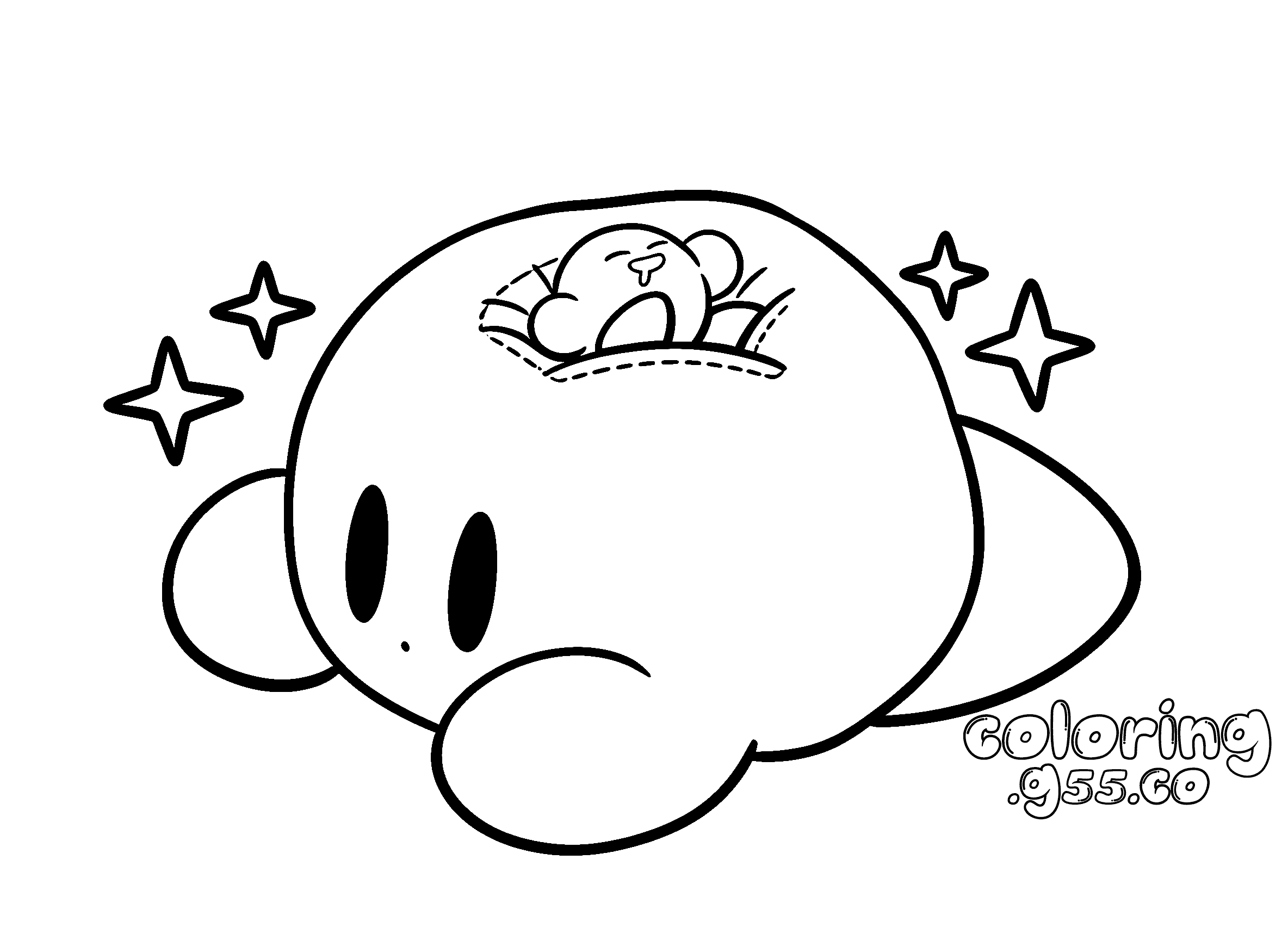 kirby sleeping on giant plush toy line art
