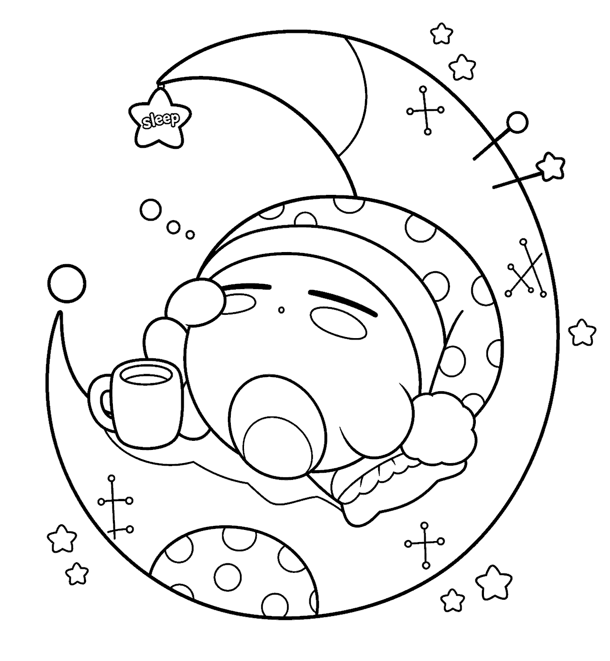 kirby sleepy moon and nightcap line art