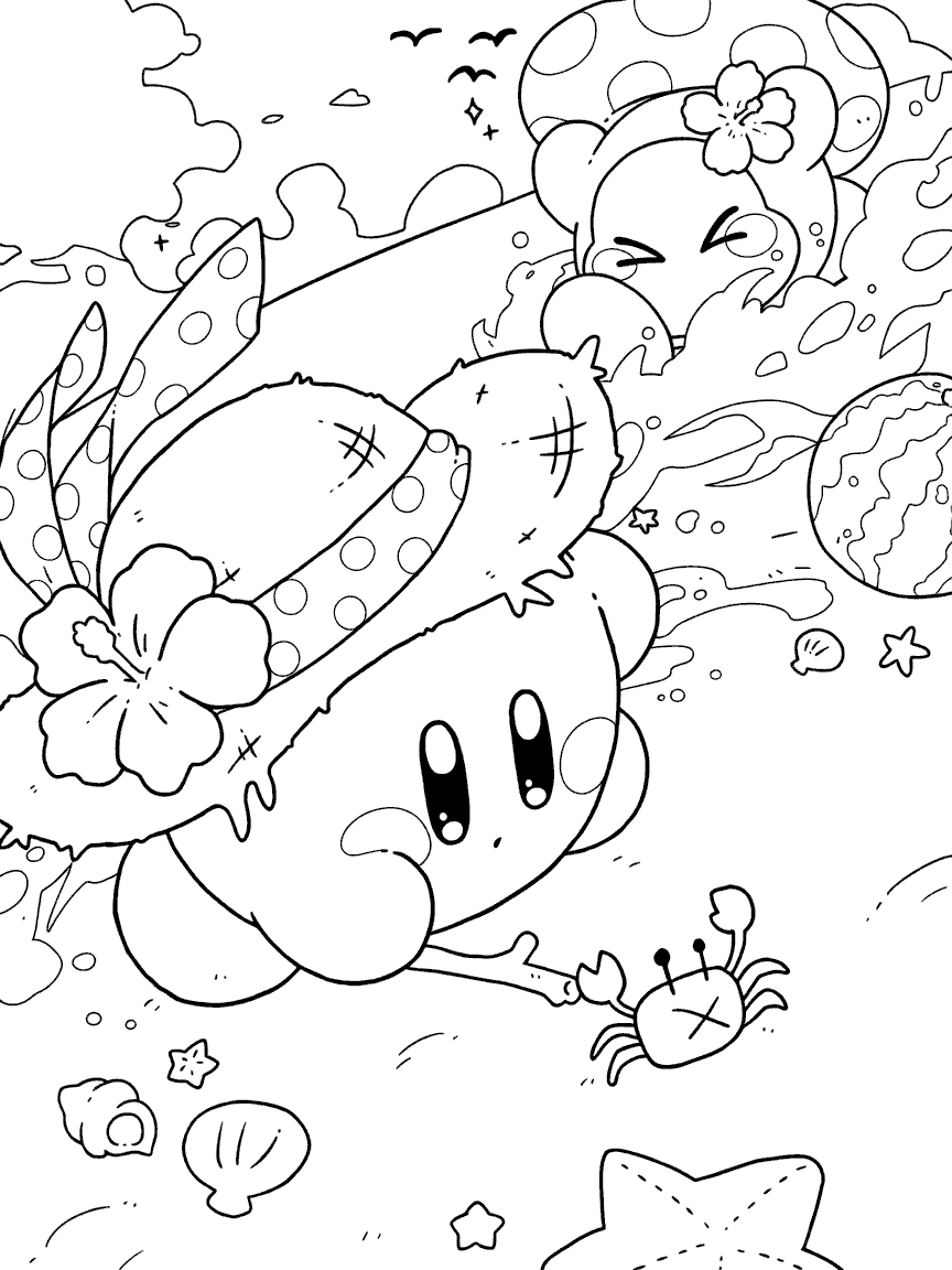 kirby summer beach vacation line art for kids