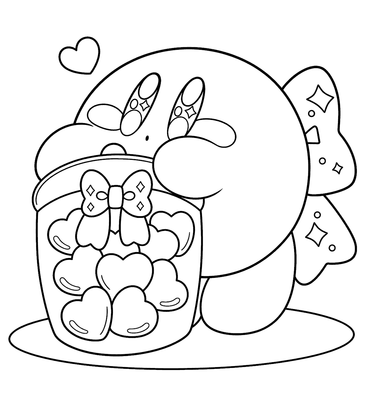 kirby with heart basket cute ribbon line art