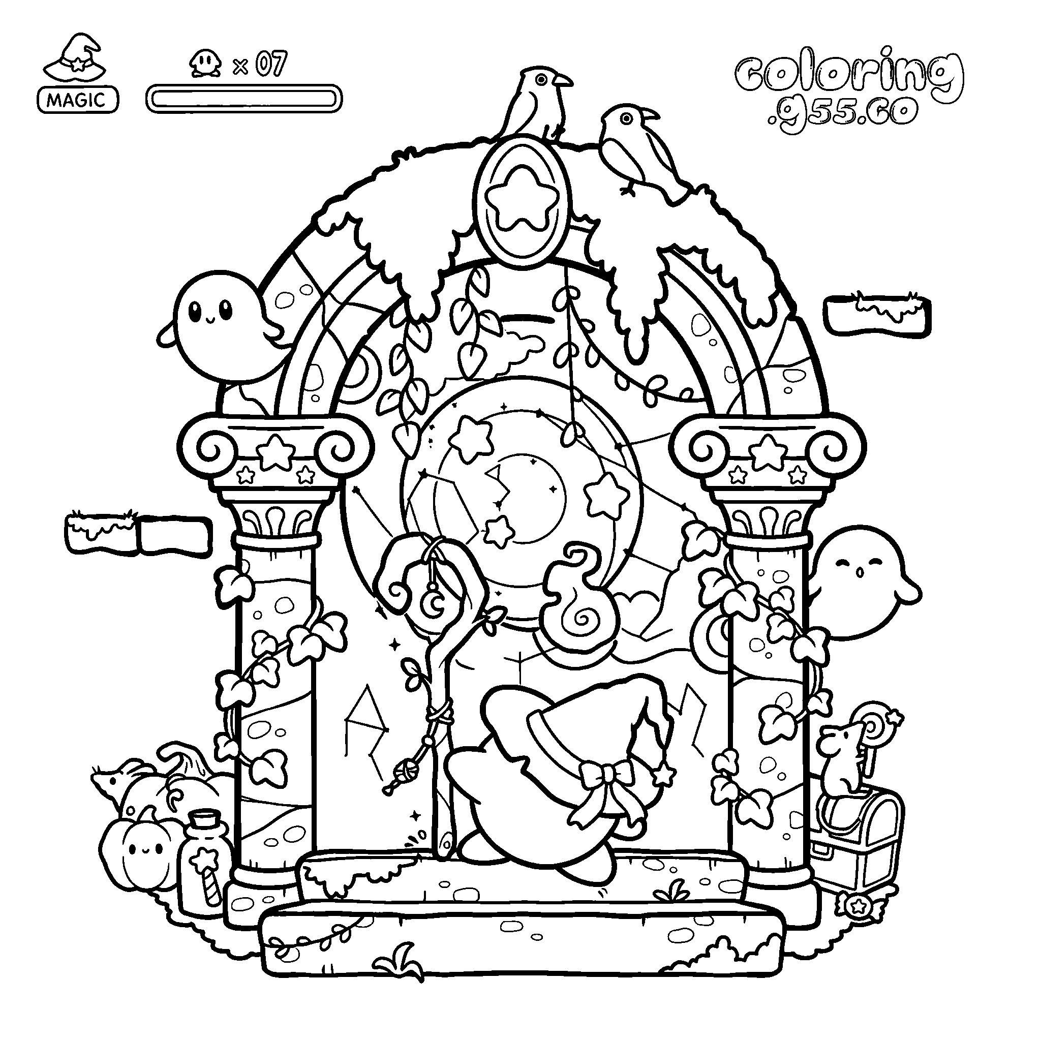 kirby wizard magic gate line art for kids