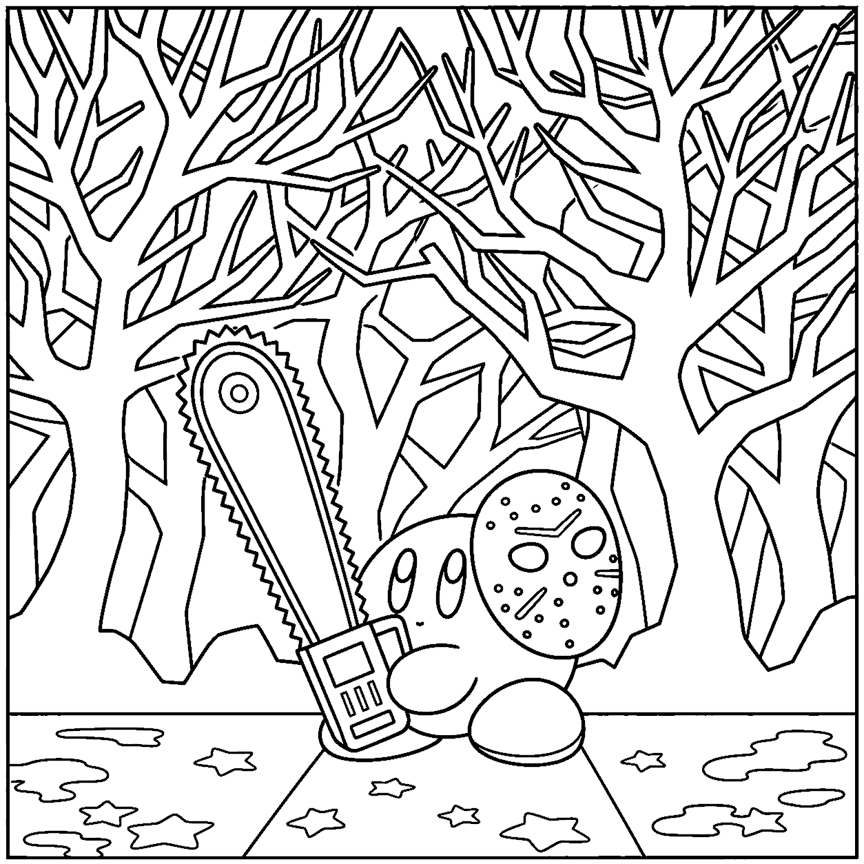 spooky kirby halloween line art for kids