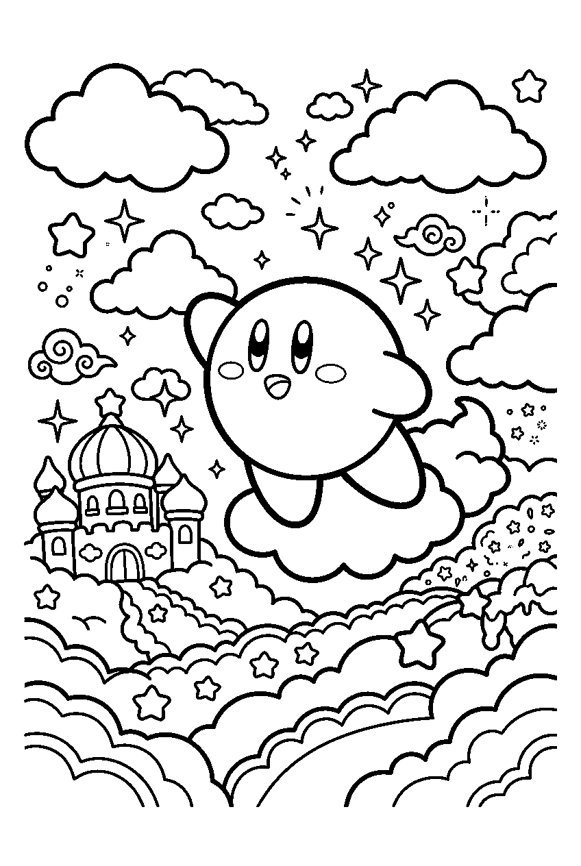 kirby exploring in cloud kingdom line art