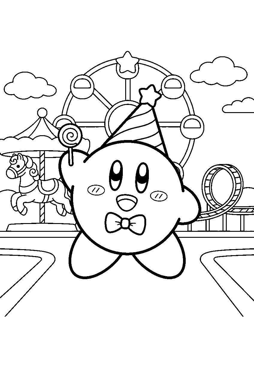 kirby in amusement park line art