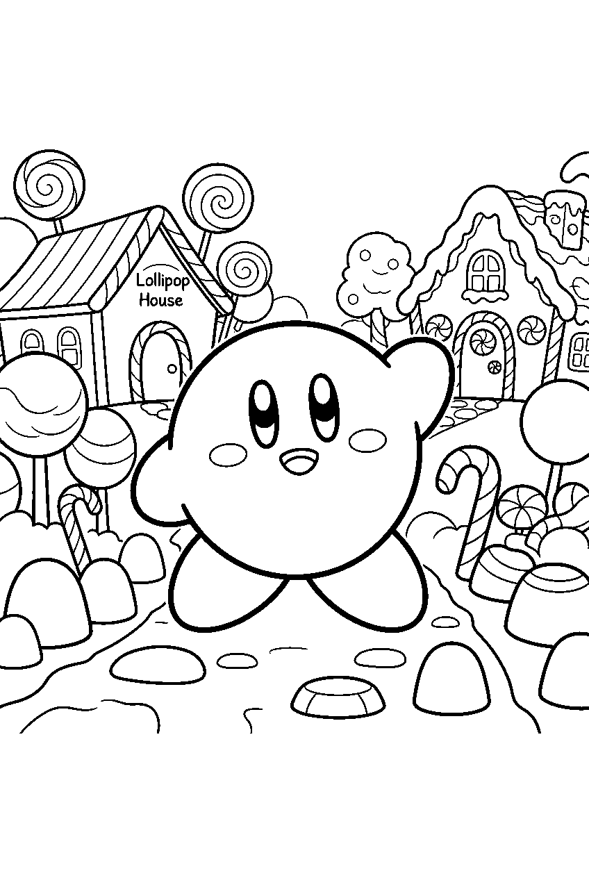 kirby in candy village line art