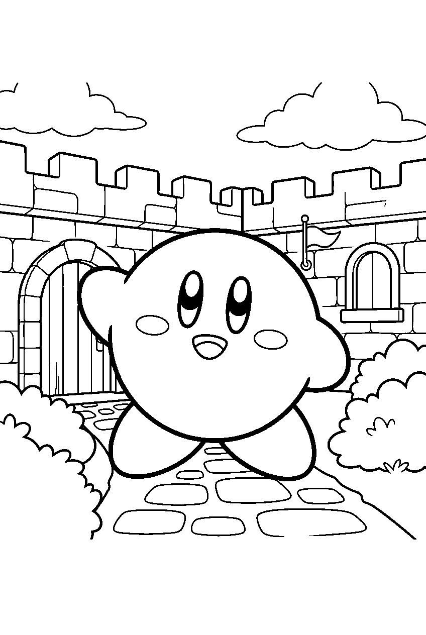 kirby in castle courtyard line art