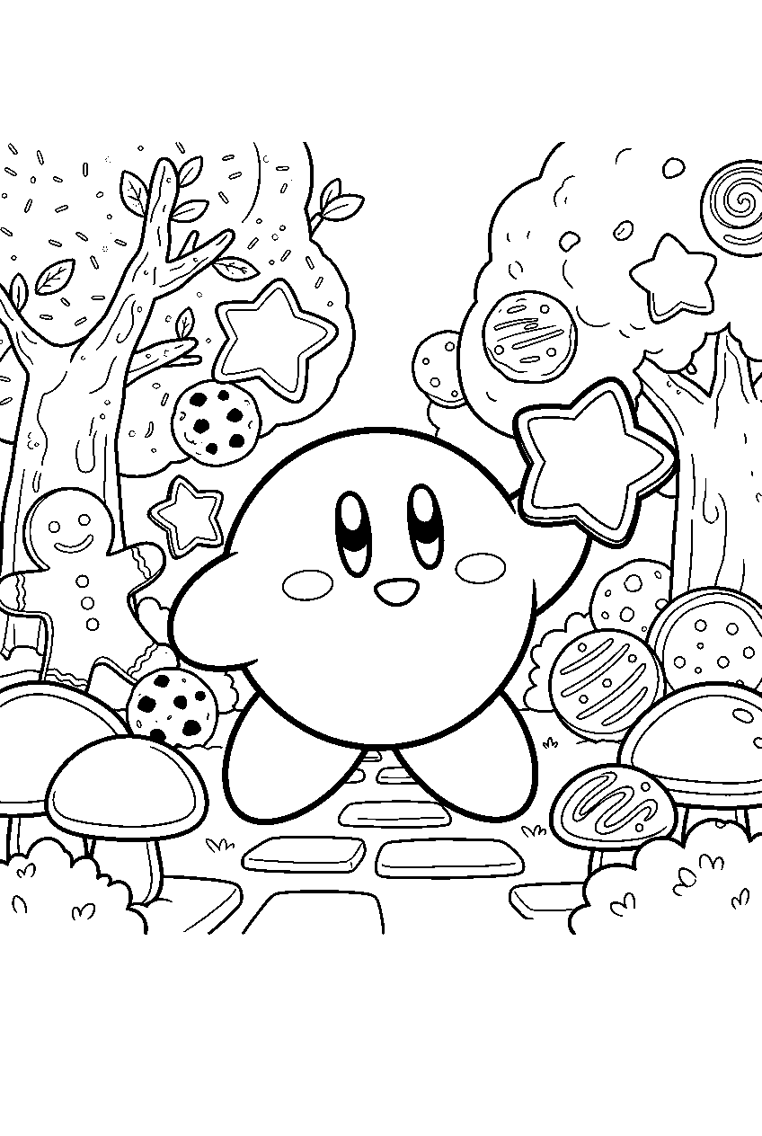 kirby in cookie forest line art