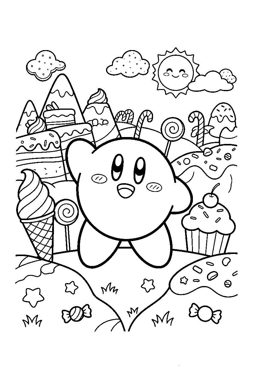kirby in dessert valley line art
