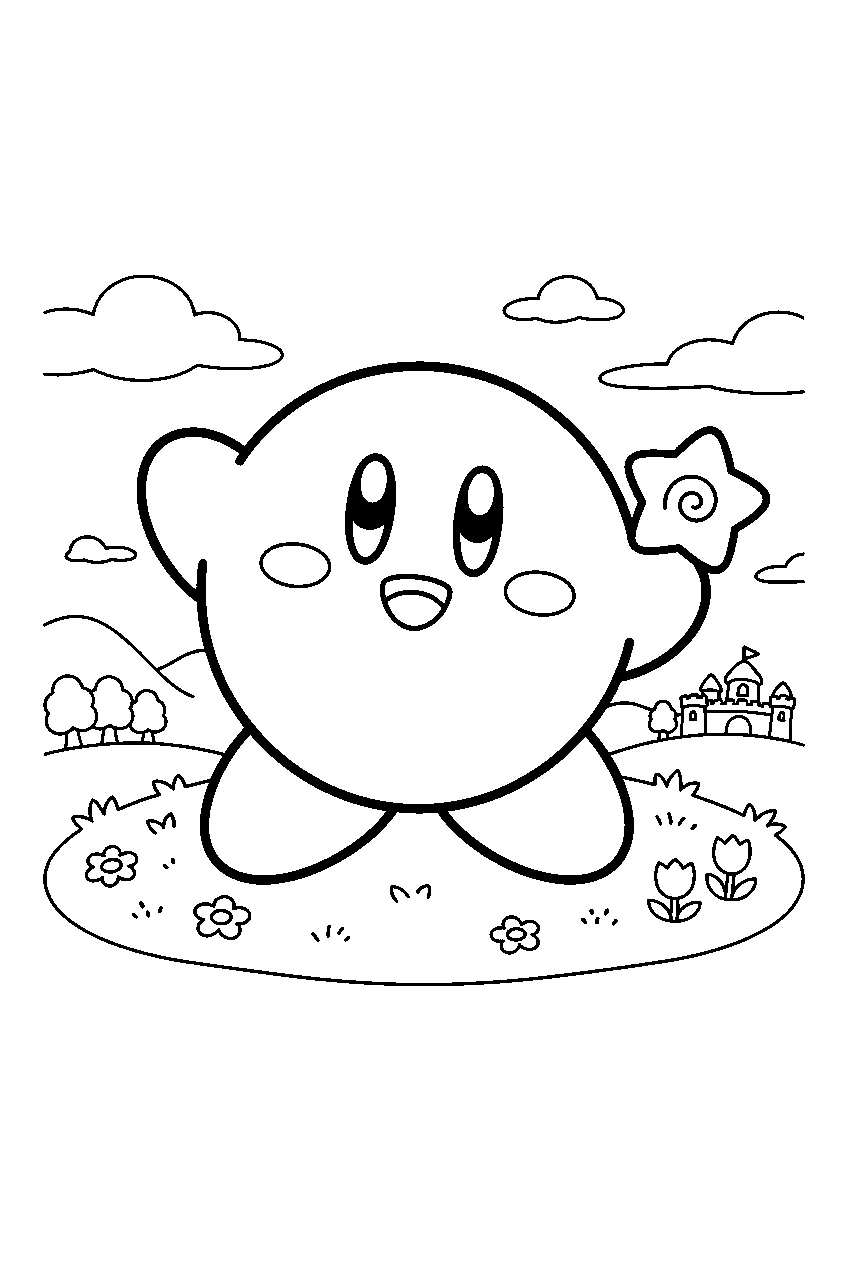 kirby in dream land meadow line art
