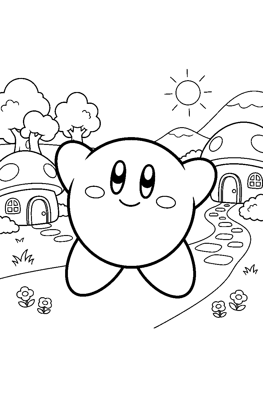 kirby in dream land village line art