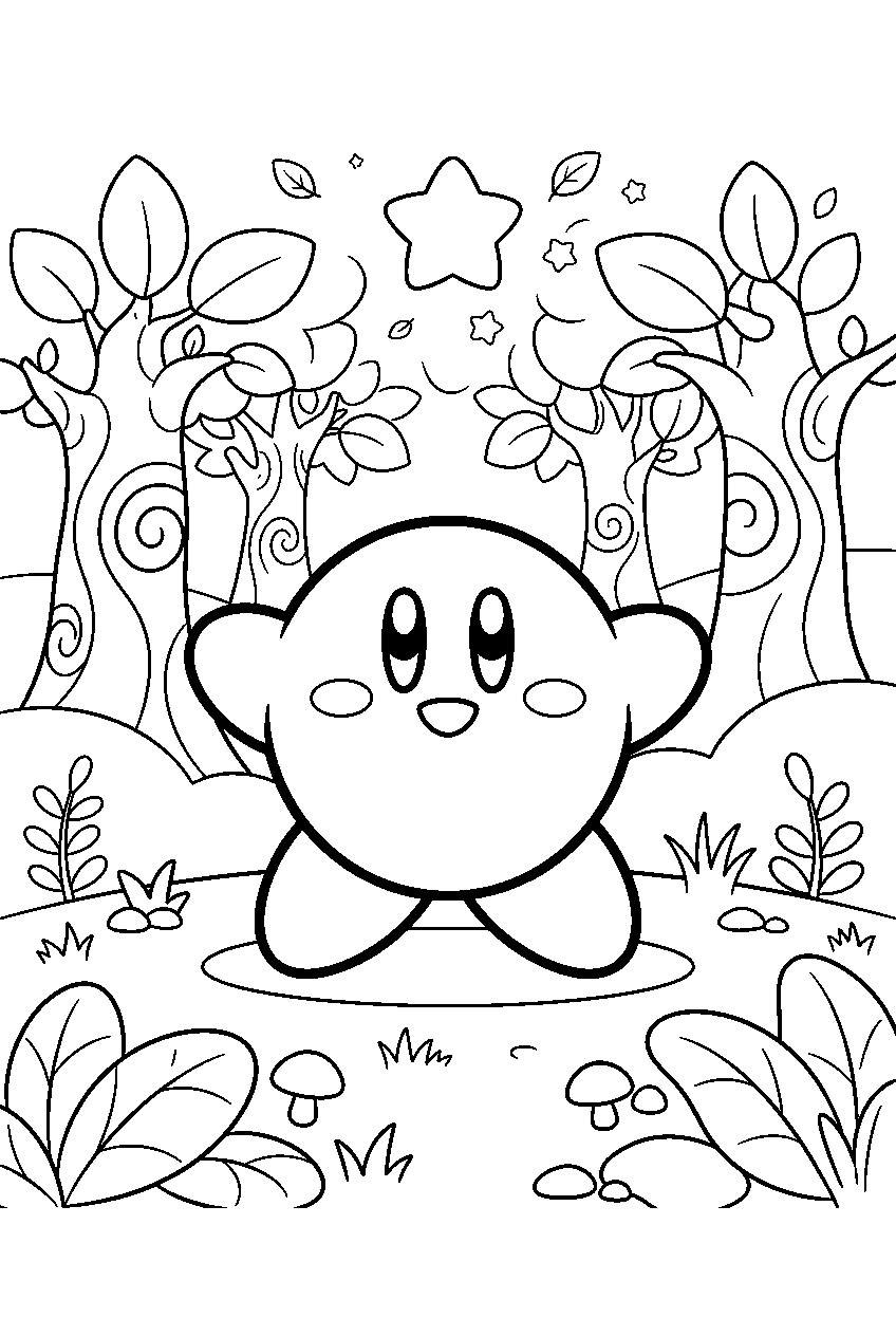kirby in enchanted forest line art