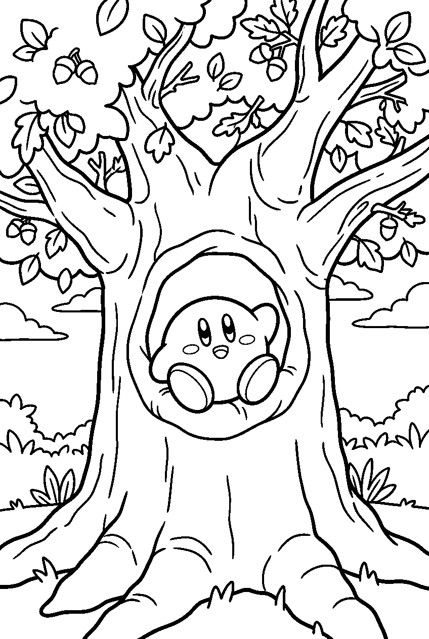 kirby in giant tree line art
