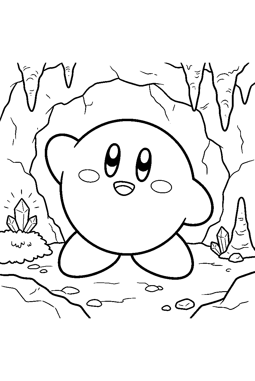 kirby in hidden cave line art