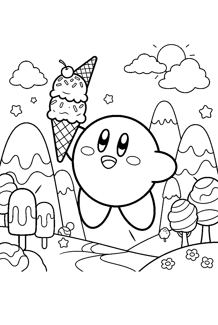 kirby in ice cream valley line art