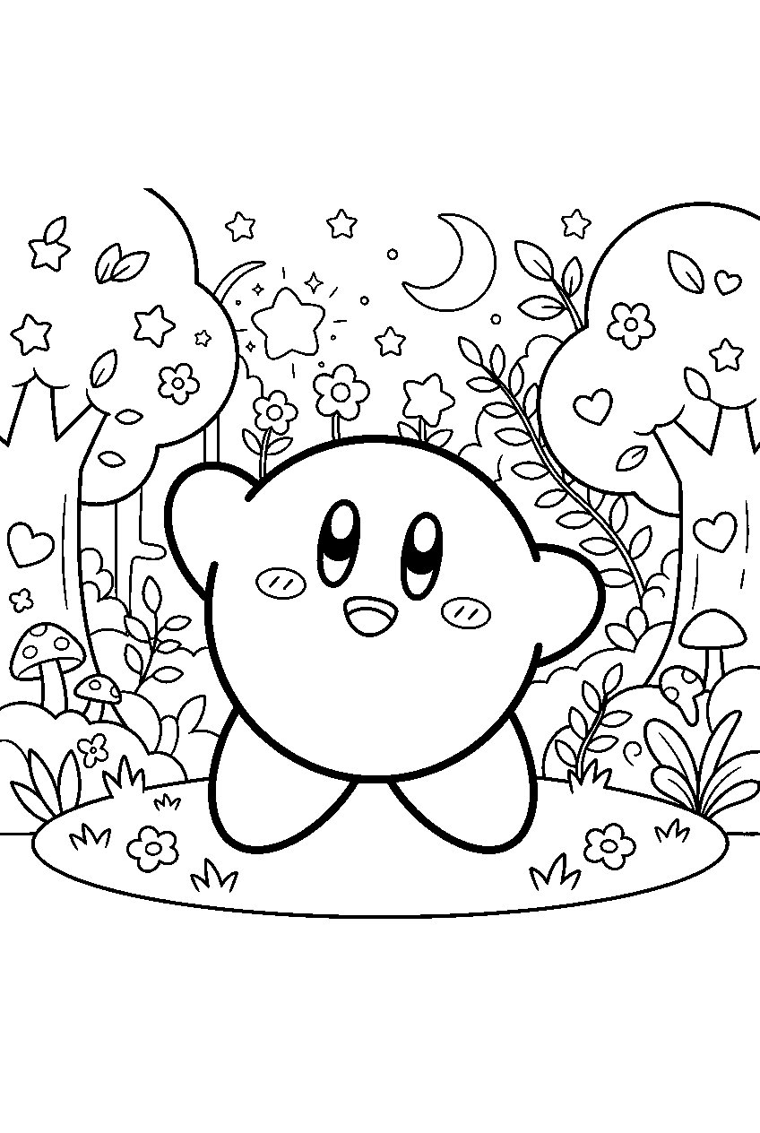 kirby in magical forest line art