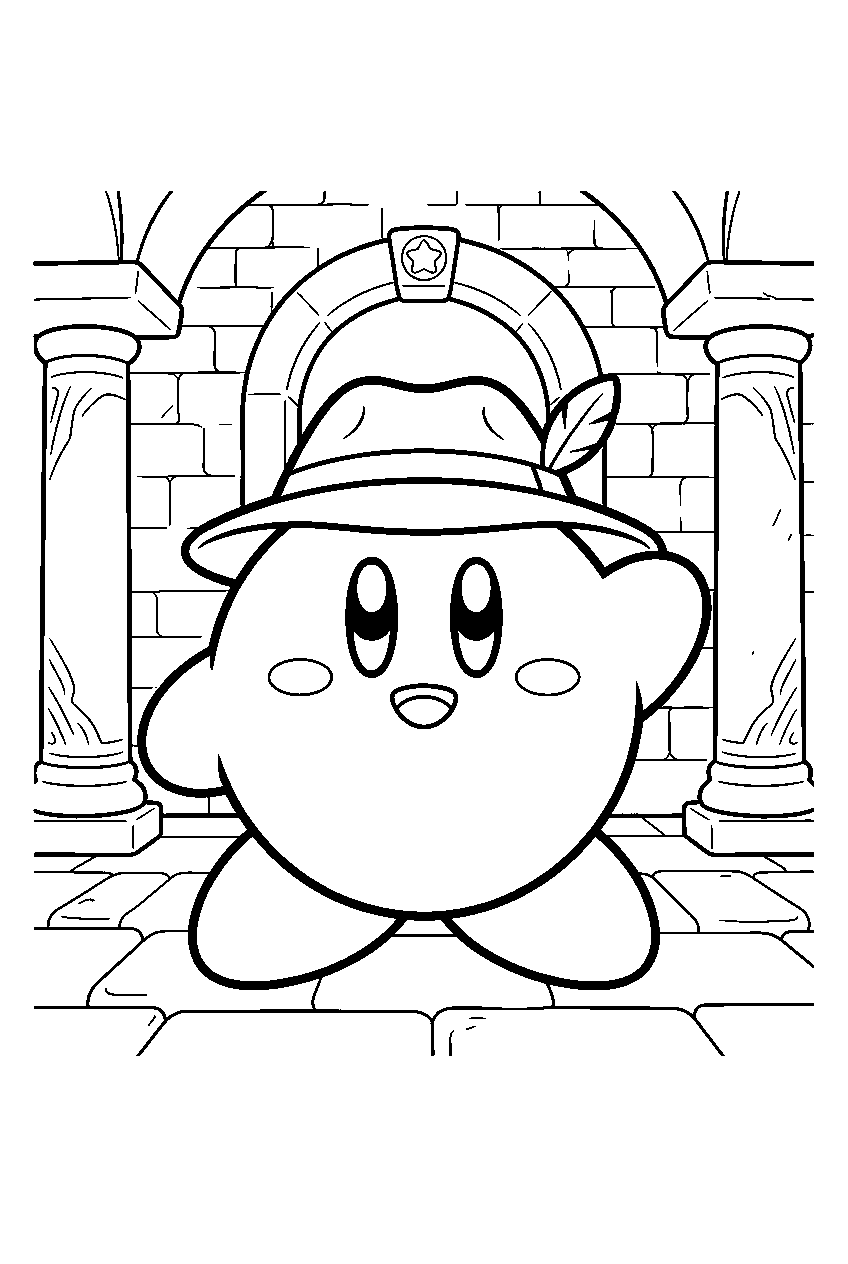 kirby in mysterious temple line art
