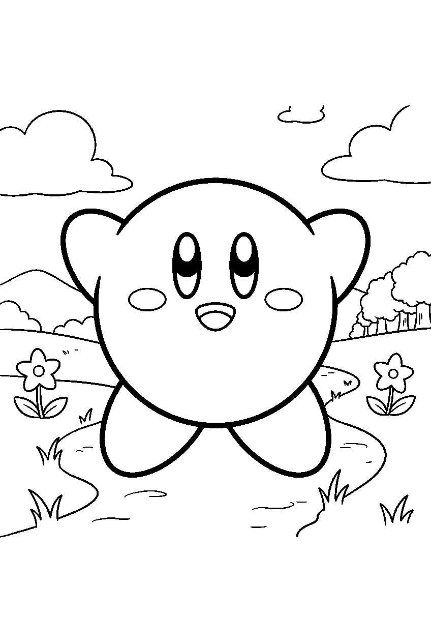kirby in popstar plains line art