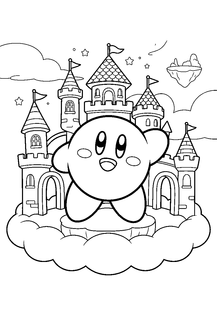 kirby in sky castle line art