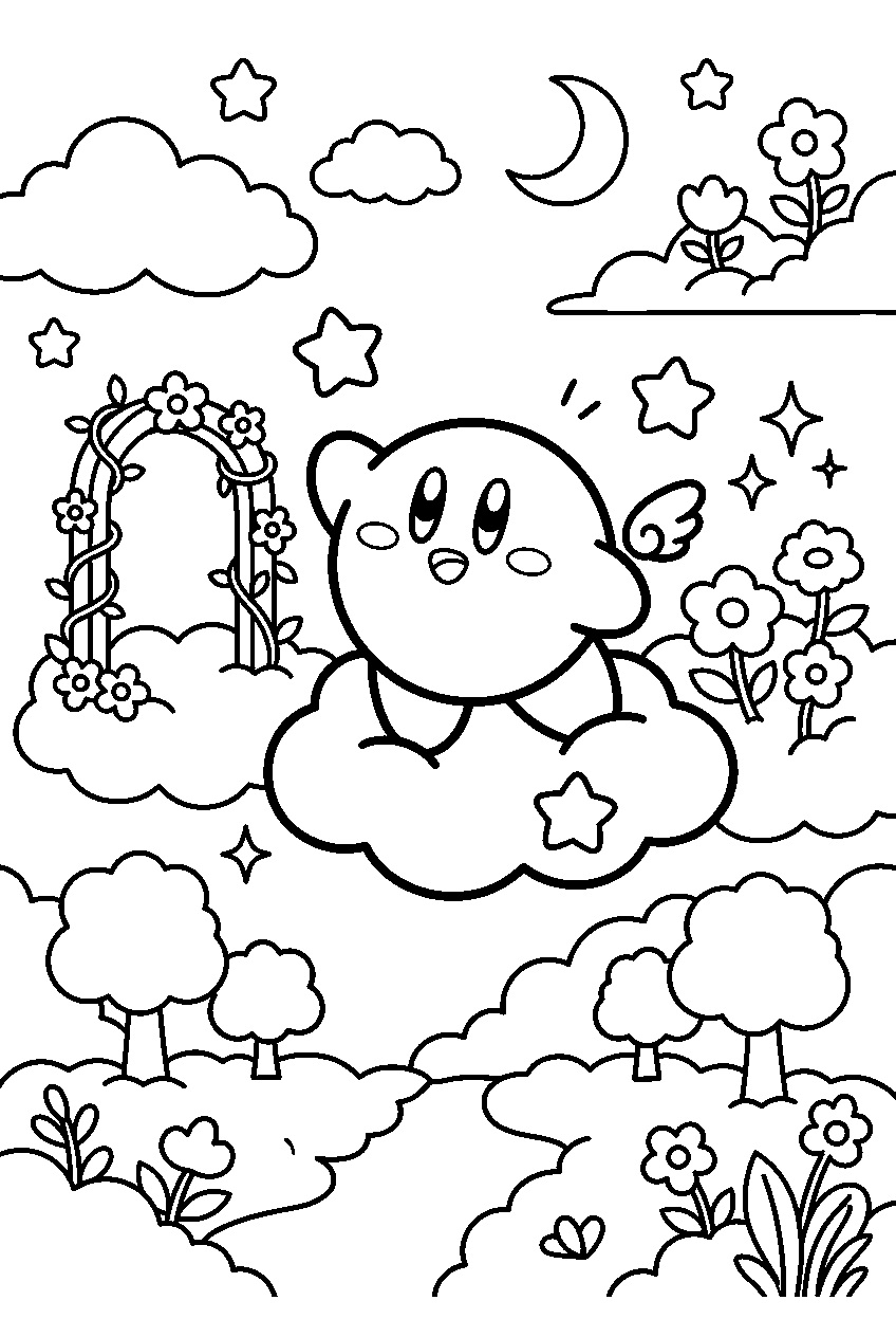 kirby in sky garden line art