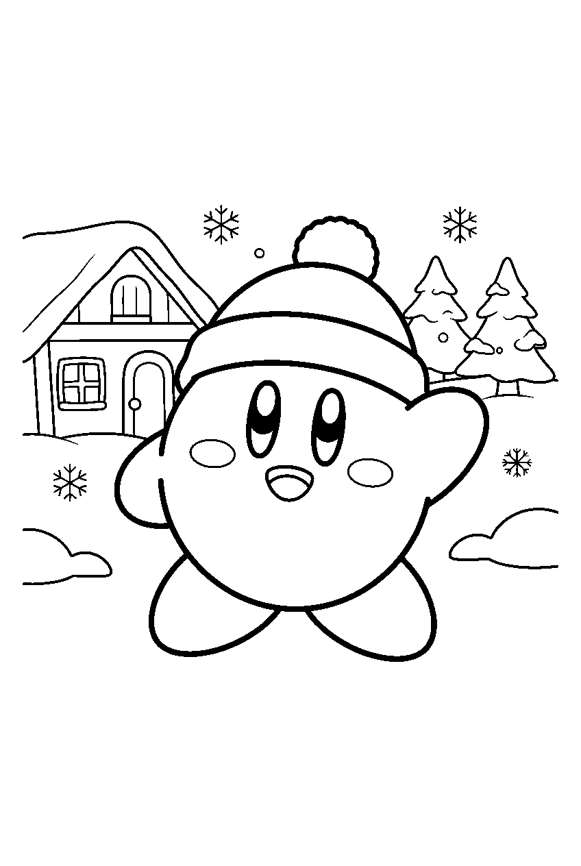 kirby in snowy village line art