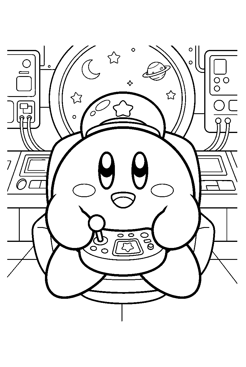 kirby in space station line art